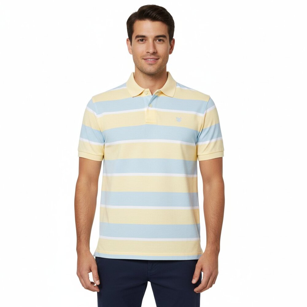 Izod Advantage Performance Polo Shirt - Men's Size L - Yellow Pastel Stripes